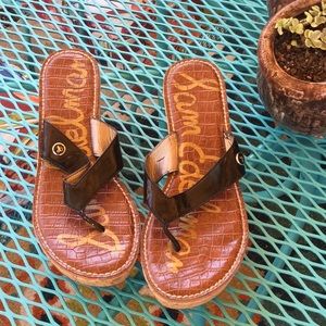 Sam Edelman Black Cork Heel Hong Sandals